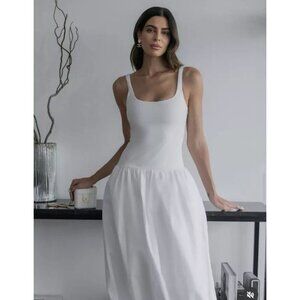 Zara Womens Sleeveless Round Neck Balloon Tank Midi Dress White Size M